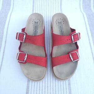 Mephisto Harmony Sandals Womens 7.5 Red Leather Cork Air Relax Orthopedic